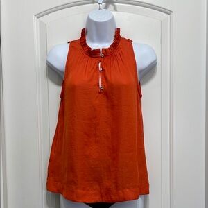 LOFT Orange Ruffled Sleeveless Tank Top
